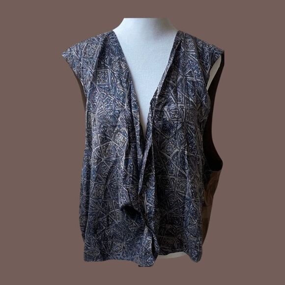 Vintage | Chiamare Women's Reversible Geometric Open Front Silk Vest XL - Picture 1 of 3